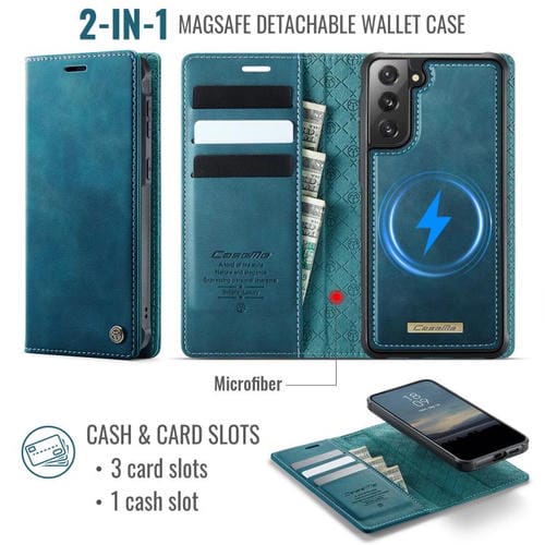 Funda de cuero desmontable CaseMe C49 con bloqueo RFID magnético para Samsung Galaxy S21 5G (verde)