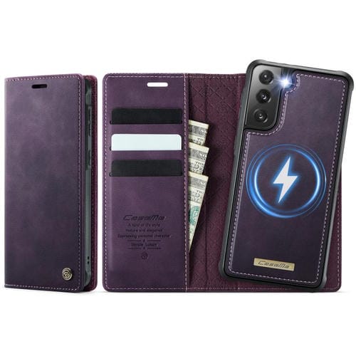 Funda de cuero desmontable con bloqueo RFID magnético para Samsung Galaxy S21 5G CaseMe C49 (morado)