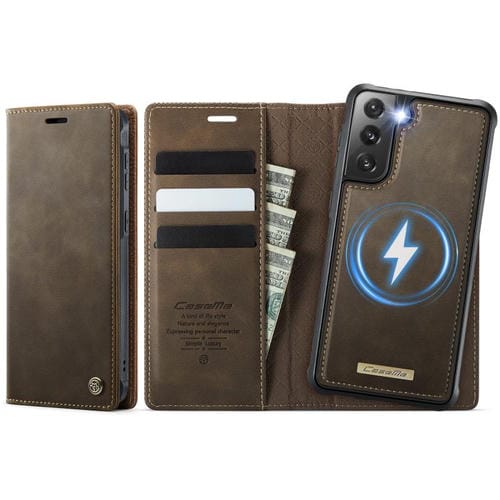 Funda de cuero desmontable CaseMe C49 con bloqueo RFID magnético para Samsung Galaxy S21+ 5G (café)
