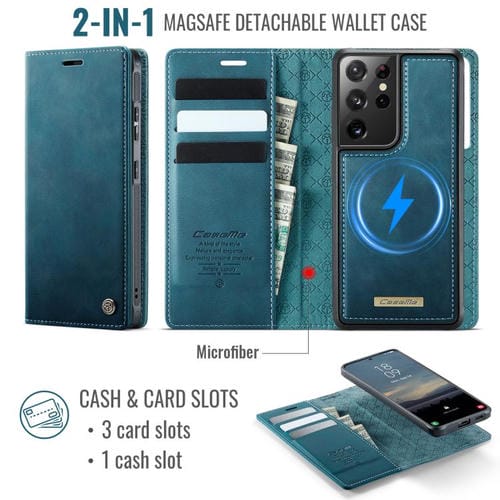 Funda de cuero desmontable con bloqueo RFID magnético para Samsung Galaxy S21 Ultra 5G CaseMe C49 (verde)