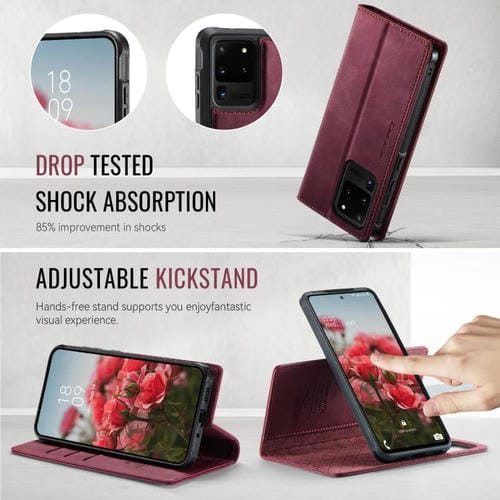 Funda de cuero desmontable con bloqueo RFID magnético CaseMe C49 para Samsung Galaxy S20 Ultra (roja)