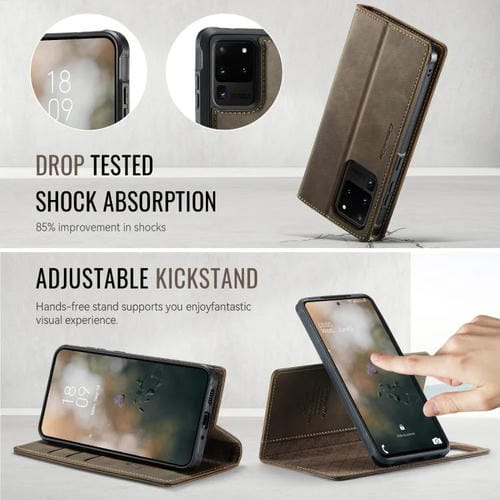 Funda de cuero desmontable con bloqueo RFID magnético CaseMe C49 para Samsung Galaxy S20 Ultra (café)