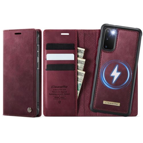 Funda de cuero desmontable con bloqueo RFID magnético CaseMe C49 para Samsung Galaxy S20 (roja)