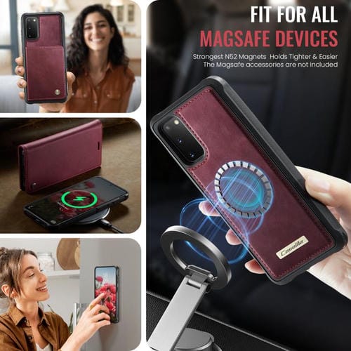 Funda de cuero desmontable con bloqueo RFID magnético CaseMe C49 para Samsung Galaxy S20 (roja)