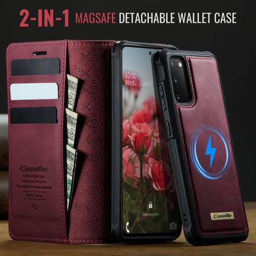 Funda de cuero desmontable con bloqueo RFID magnético CaseMe C49 para Samsung Galaxy S20 (roja)