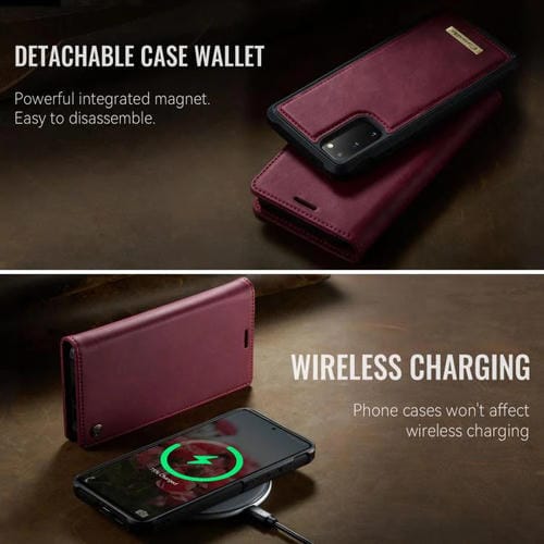 Funda de cuero desmontable con bloqueo RFID magnético CaseMe C49 para Samsung Galaxy S20 (roja)