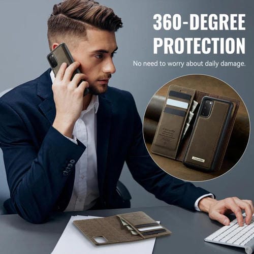 Funda de cuero desmontable con bloqueo RFID magnético CaseMe C49 para Samsung Galaxy S20 (café)