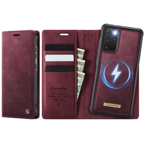 Funda de cuero desmontable CaseMe C49 con bloqueo RFID magnético para Samsung Galaxy S20+ (roja)