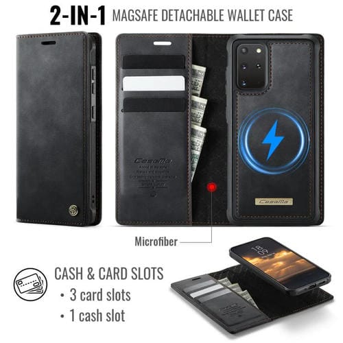 Funda de cuero desmontable CaseMe C49 con bloqueo RFID magnético para Samsung Galaxy S20+ (negra)