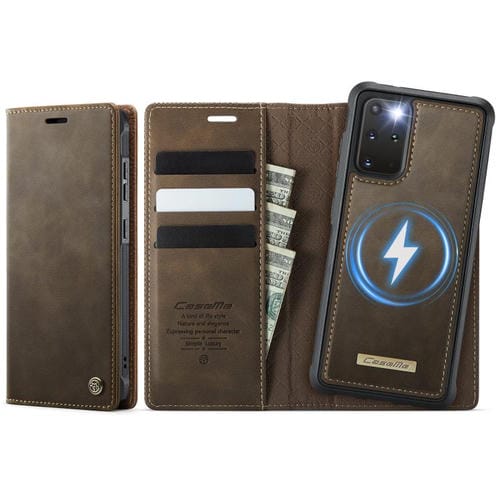 Funda de cuero desmontable CaseMe C49 con bloqueo RFID magnético para Samsung Galaxy S20+ (café)