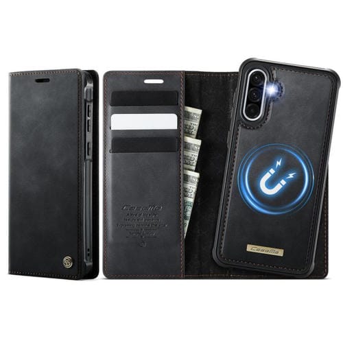 Funda de cuero desmontable con bloqueo RFID magnético CaseMe C49 para Samsung Galaxy A56/A36 (negra)