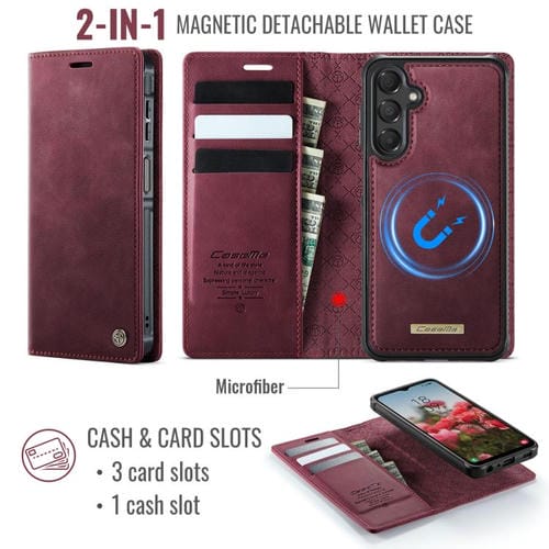 Funda de cuero desmontable con bloqueo RFID magnético para Samsung Galaxy A14 5G / M44 CaseMe C49 (roja)