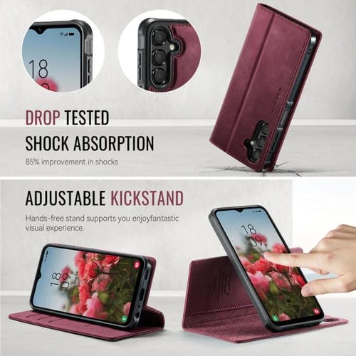 Funda de cuero desmontable con bloqueo RFID magnético para Samsung Galaxy A14 5G / M44 CaseMe C49 (roja)