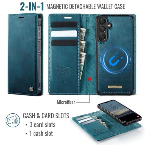 Funda de cuero desmontable con bloqueo RFID magnético para Samsung Galaxy A14 5G / M44 CaseMe C49 (verde)