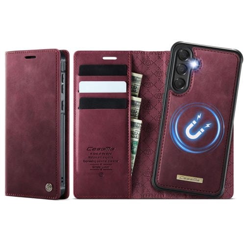 Funda de cuero desmontable con bloqueo RFID magnético CaseMe C49 para Samsung Galaxy A55/A35 5G (roja)