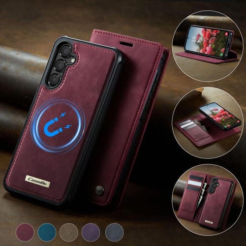 Funda de cuero desmontable con bloqueo RFID magnético CaseMe C49 para Samsung Galaxy A55/A35 5G (roja)