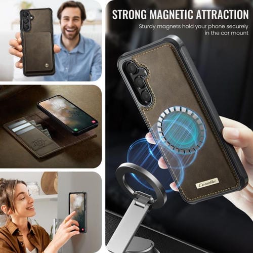 Funda de cuero desmontable con bloqueo RFID magnético CaseMe C49 para Samsung Galaxy A55/A35 5G (café)