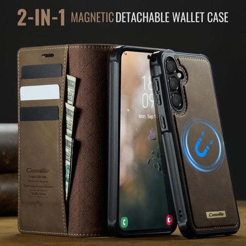 Funda de cuero desmontable con bloqueo RFID magnético CaseMe C49 para Samsung Galaxy A55/A35 5G (café)