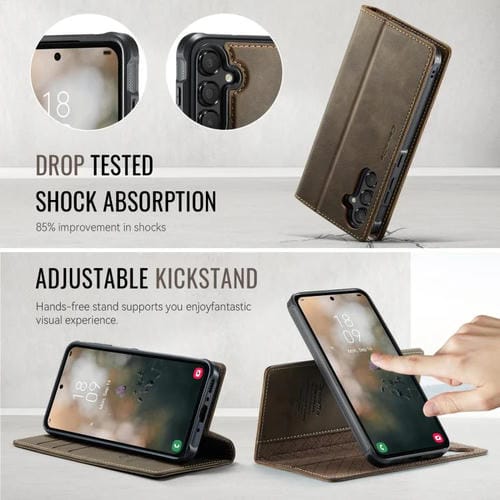 Funda de cuero desmontable con bloqueo RFID magnético CaseMe C49 para Samsung Galaxy A55/A35 5G (café)