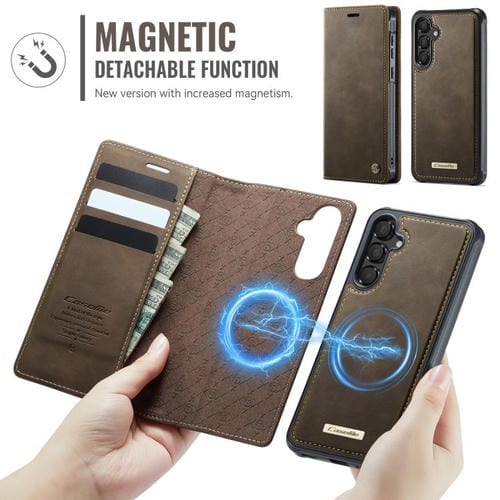 Funda de cuero desmontable con bloqueo RFID magnético CaseMe C49 para Samsung Galaxy A55/A35 5G (café)