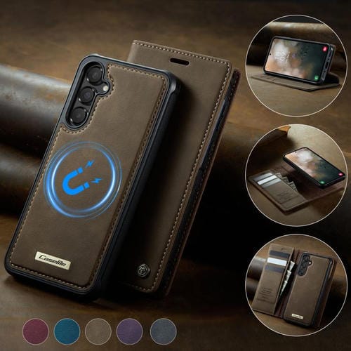 Funda de cuero desmontable con bloqueo RFID magnético CaseMe C49 para Samsung Galaxy A55/A35 5G (café)