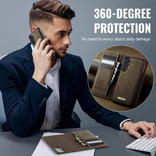 Funda de cuero desmontable con bloqueo RFID magnético CaseMe C49 para Samsung Galaxy A55/A35 5G (café)