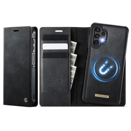 Funda de cuero desmontable CaseMe C49 con bloqueo RFID magnético para Samsung Galaxy A13/A04s (negra)