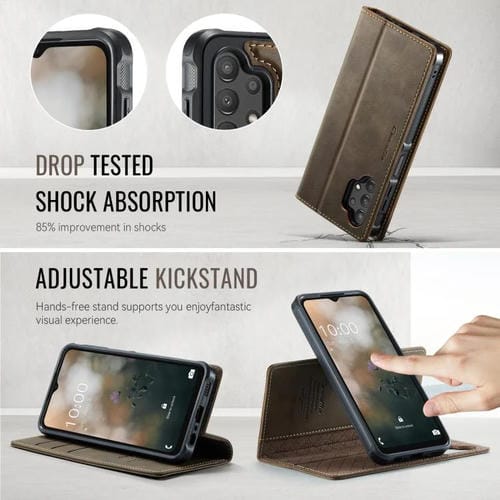 Funda de cuero desmontable CaseMe C49 con bloqueo RFID magnético para Samsung Galaxy A13/A04s (café)