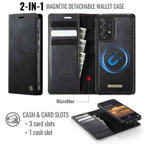 Funda de cuero desmontable CaseMe C49 con bloqueo RFID magnético para Samsung Galaxy A52/A52s (negra)