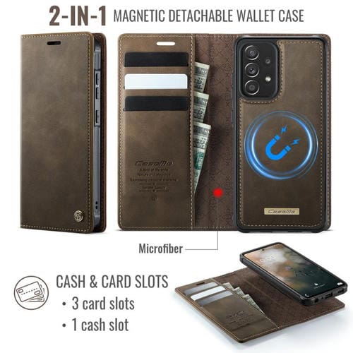 Funda de cuero desmontable CaseMe C49 con bloqueo RFID magnético para Samsung Galaxy A52/A52s (café)