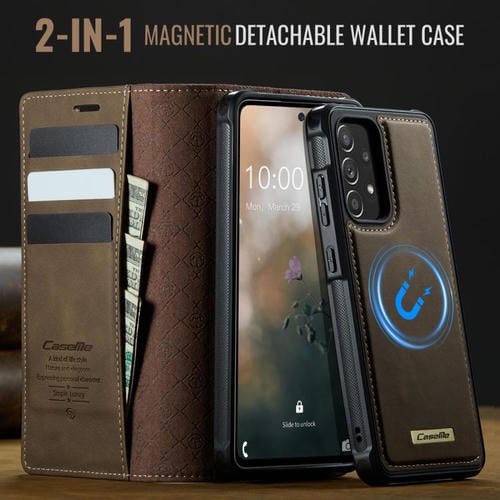Funda de cuero desmontable CaseMe C49 con bloqueo RFID magnético para Samsung Galaxy A52/A52s (café)