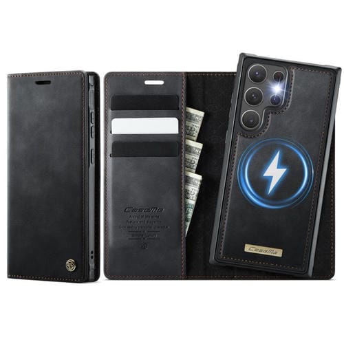 Funda de cuero desmontable con bloqueo RFID magnético para Samsung Galaxy S22 Ultra 5G CaseMe C49 (negro)