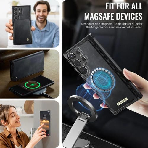 Funda de cuero desmontable con bloqueo RFID magnético para Samsung Galaxy S22 Ultra 5G CaseMe C49 (negro)