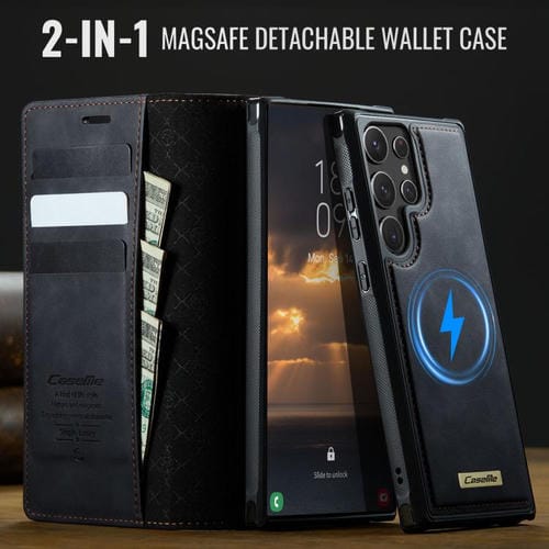 Funda de cuero desmontable con bloqueo RFID magnético para Samsung Galaxy S22 Ultra 5G CaseMe C49 (negro)
