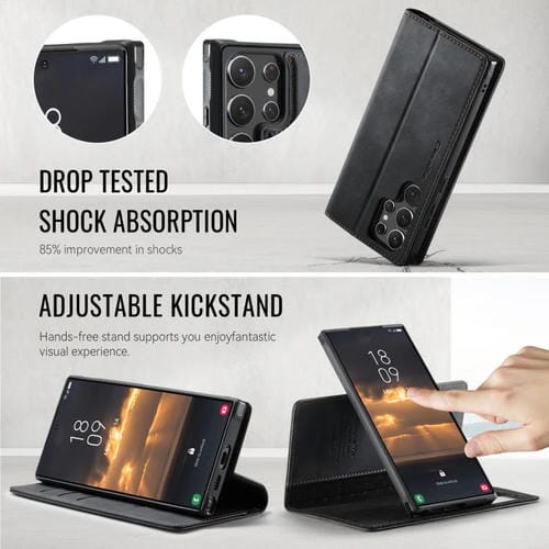 Funda de cuero desmontable con bloqueo RFID magnético para Samsung Galaxy S22 Ultra 5G CaseMe C49 (negro)
