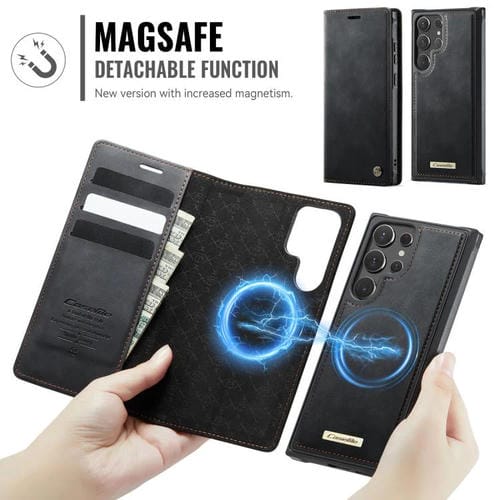 Funda de cuero desmontable con bloqueo RFID magnético para Samsung Galaxy S22 Ultra 5G CaseMe C49 (negro)