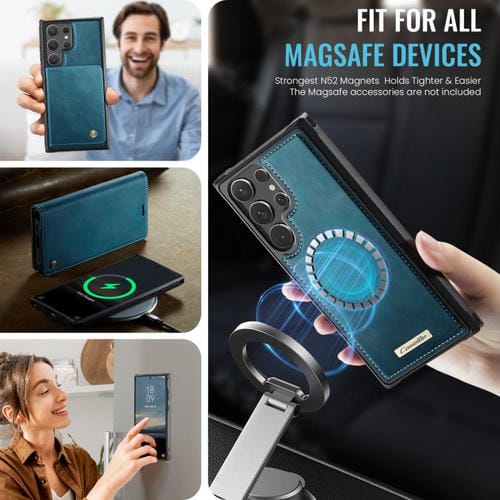 Funda de cuero desmontable con bloqueo RFID magnético para Samsung Galaxy S22 Ultra 5G CaseMe C49 (verde)