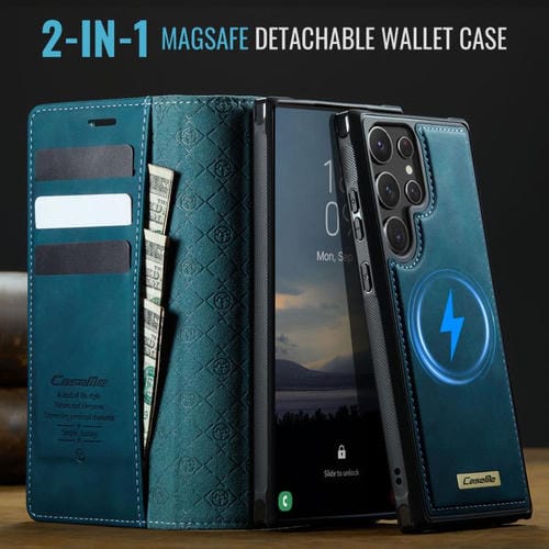 Funda de cuero desmontable con bloqueo RFID magnético para Samsung Galaxy S22 Ultra 5G CaseMe C49 (verde)