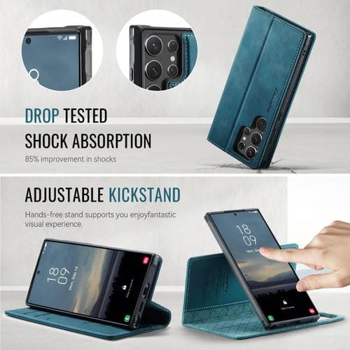 Funda de cuero desmontable con bloqueo RFID magnético para Samsung Galaxy S22 Ultra 5G CaseMe C49 (verde)
