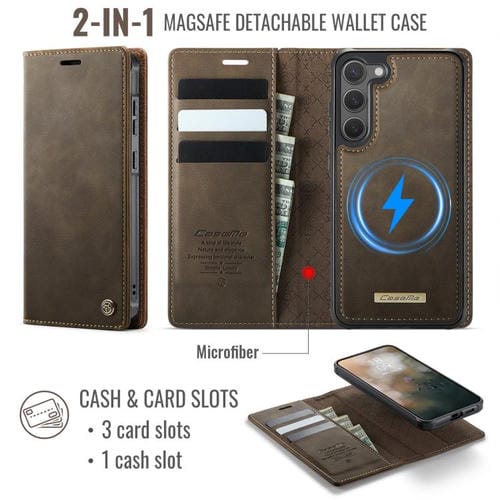 Funda de cuero desmontable con bloqueo RFID magnético para Samsung Galaxy S23 5G CaseMe C49 (café)