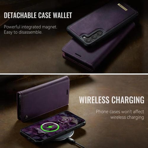 Funda de cuero desmontable con bloqueo RFID magnético para Samsung Galaxy S23 5G CaseMe C49 (morado)