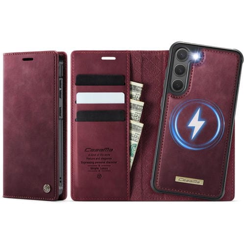 Funda de cuero desmontable con bloqueo RFID magnético para Samsung Galaxy S23+ 5G CaseMe C49 (roja)