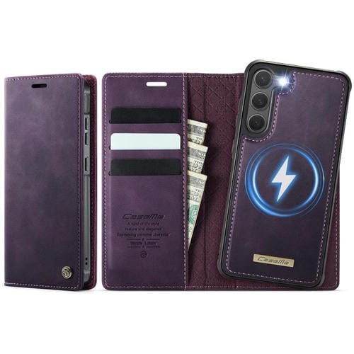 Funda de cuero desmontable con bloqueo RFID magnético para Samsung Galaxy S23+ 5G CaseMe C49 (morado)