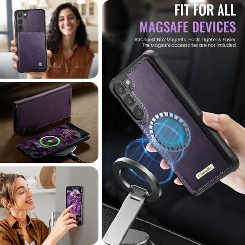 Funda de cuero desmontable con bloqueo RFID magnético para Samsung Galaxy S23+ 5G CaseMe C49 (morado)