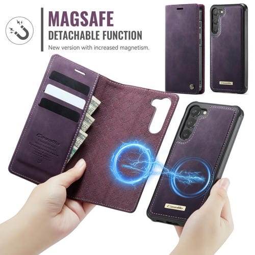 Funda de cuero desmontable con bloqueo RFID magnético para Samsung Galaxy S23+ 5G CaseMe C49 (morado)
