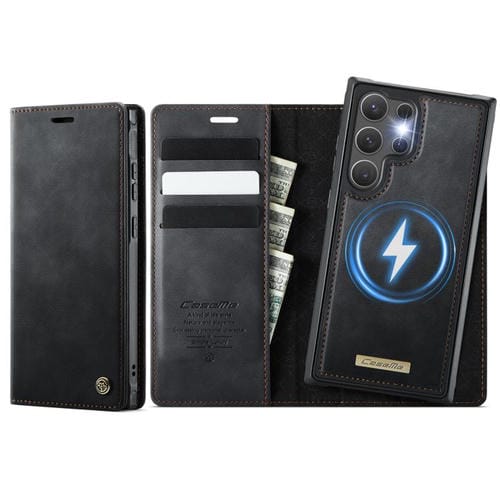 Funda de cuero desmontable con bloqueo RFID magnético para Samsung Galaxy S23 Ultra 5G CaseMe C49 (negro)