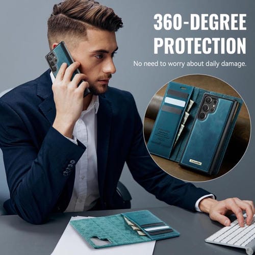 Funda de cuero desmontable con bloqueo RFID magnético para Samsung Galaxy S23 Ultra 5G CaseMe C49 (verde)