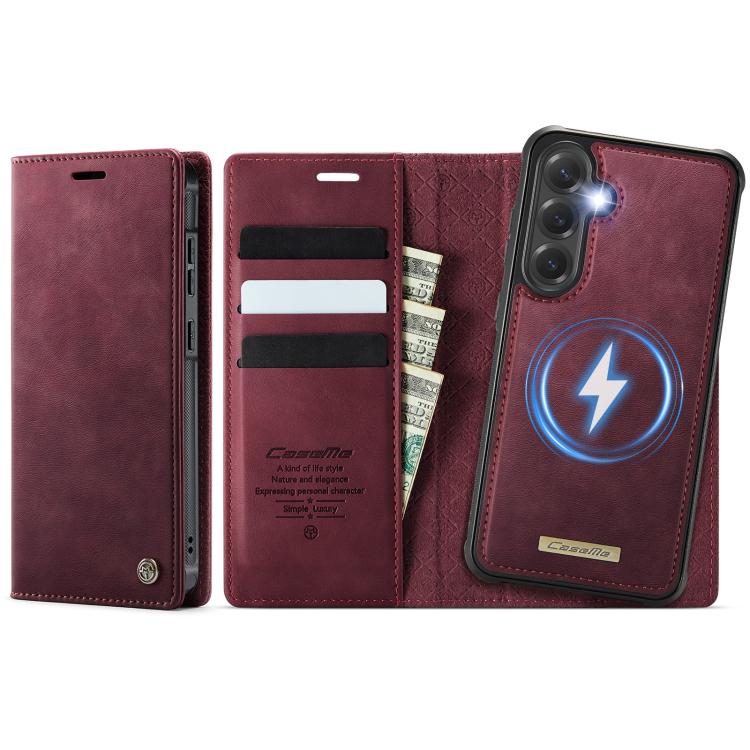 Funda de cuero desmontable CaseMe C49 con bloqueo RFID magnético para Samsung Galaxy S24 FE 5G (roja)