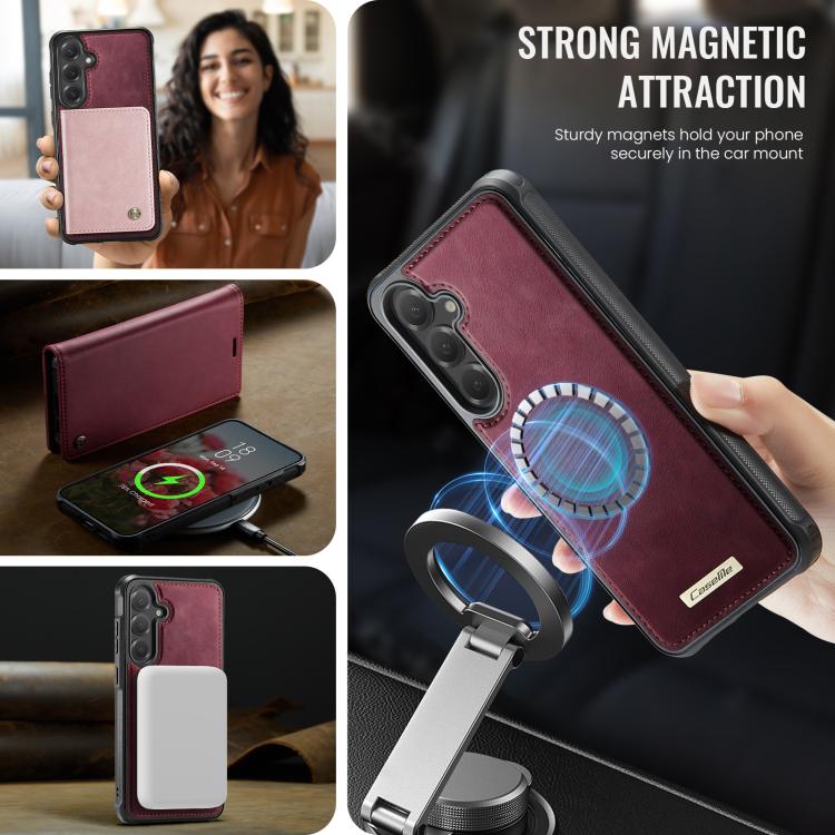 Funda de cuero desmontable CaseMe C49 con bloqueo RFID magnético para Samsung Galaxy S24 FE 5G (roja)