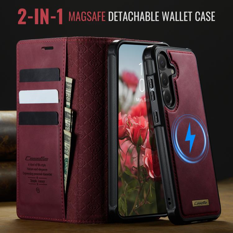 Funda de cuero desmontable CaseMe C49 con bloqueo RFID magnético para Samsung Galaxy S24 FE 5G (roja)